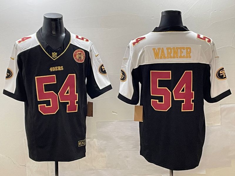 Men San Francisco 49ers 54 Warner Black Gold Thanksgiving three generations 2025 Nike Limited NFL Jersey style 1